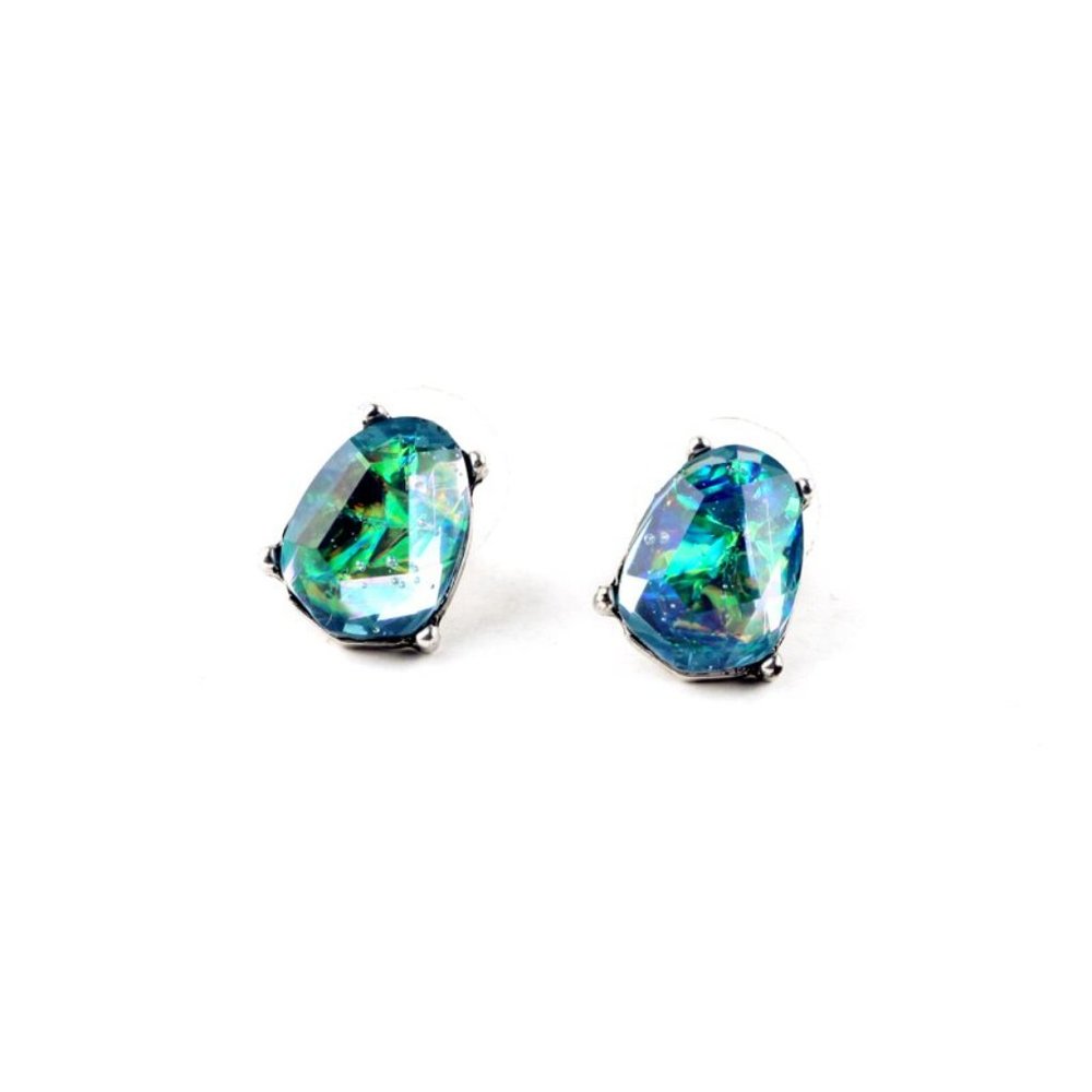 Emerald Green Tri-Oval CZ Stud Earrings - Picture 3 of 3